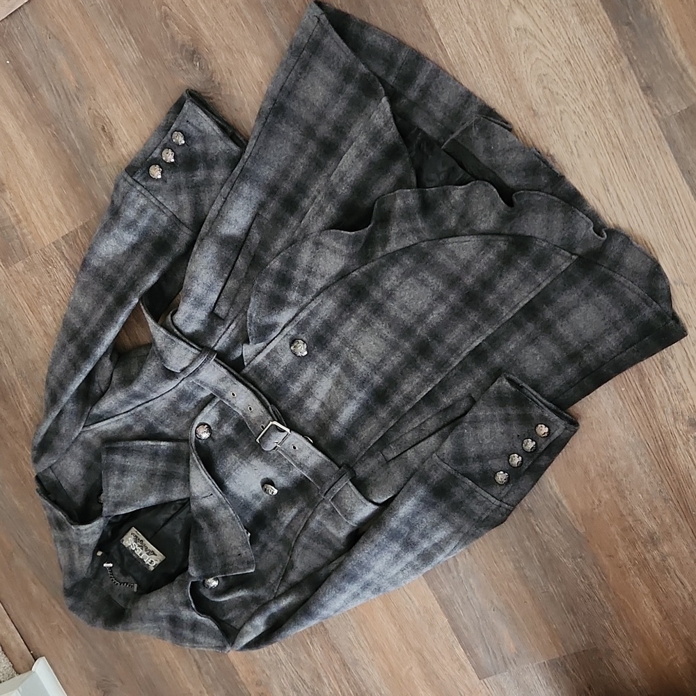 Guess Gray Plaid Trench Coat